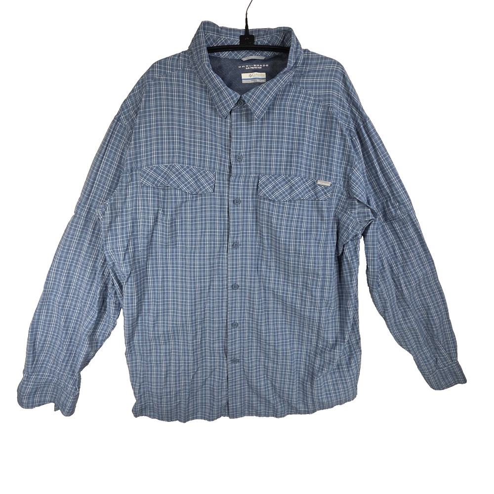 Columbia Omnishade Mens Vented Fishing Shirt Blue Long Sleeve XXL Fish Fishing